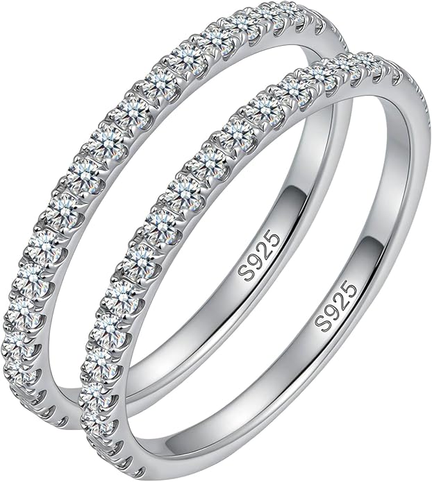 WES 1.5/1.8/2.0mm Moissanite Wedding Band - 925 Sterling Silver Half Eternity Round Stackable Moissanite Engagement Rings Anniversary Wedding Rings for Women, Size 4-11
