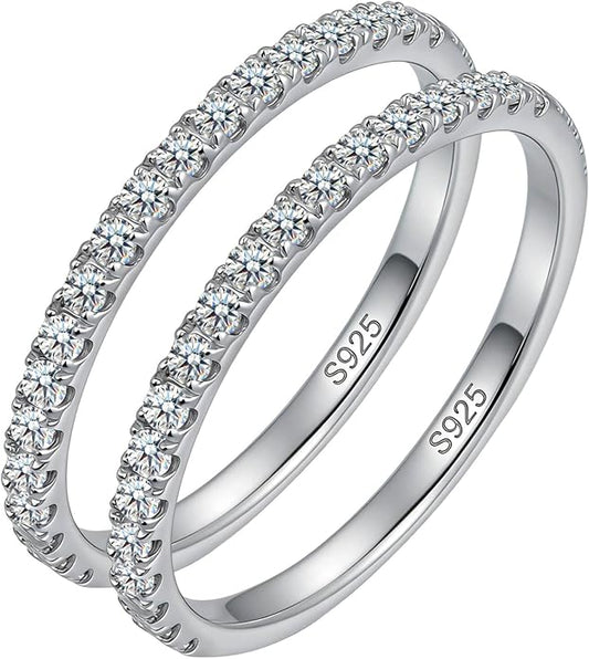 WES 1.5/1.8/2.0mm Moissanite Wedding Band - 925 Sterling Silver Half Eternity Round Stackable Moissanite Engagement Rings Anniversary Wedding Rings for Women, Size 4-11