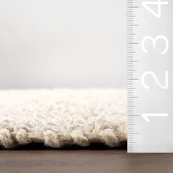 Nuloom Daniela Off-White, 4' Square, Handmade, Jute, Tassel, Soft and Textured, High Traffic, Stain Resistant, Easy Clean, Durable Area Rug for Bedroom, Living Room, Dining Space, Foyer, Entryway