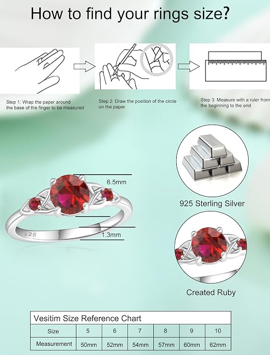 Celtic Knot Rings for Women 925 Sterling Silver Solitaire Ring Wedding Engagement Band Round Birthstone Jewelry Size 5-10