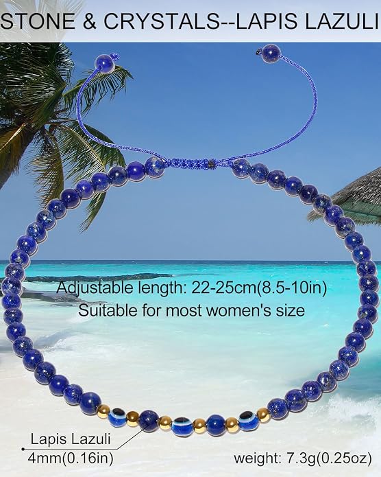 Evil Eye Ankle Bracelets for Women Beads Anklets Beach Accessiory Gemstone Healing Crystal Adjustable