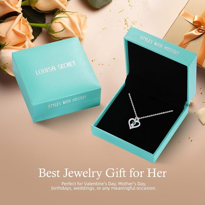 LOUISA SECRET Double Birthstone Necklaces for Women, 925 Sterling Silver Infinity Love Heart Pendant Necklace for Her, Birthday Anniversary Valentine's Day, Christmas, Wedding, Graduation Gift for Her, Personalized Gifts, Jewelry Gifts for Wife Mom Gir...