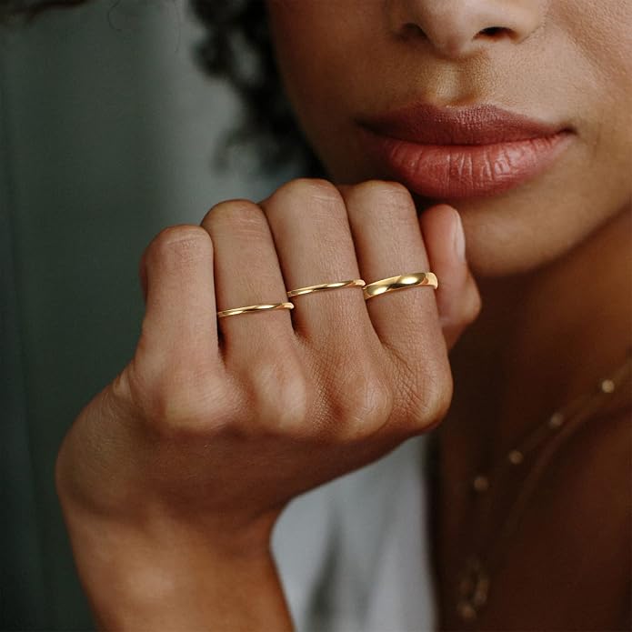 Jstyle 14K Gold Filled Stacking Rings for Women, Minimalist Stackable Gold Rings, Dainty Non Tarnish Pinky Thumb Statement Thin Band Rings Set, Comfort Fit 1mm 3mm