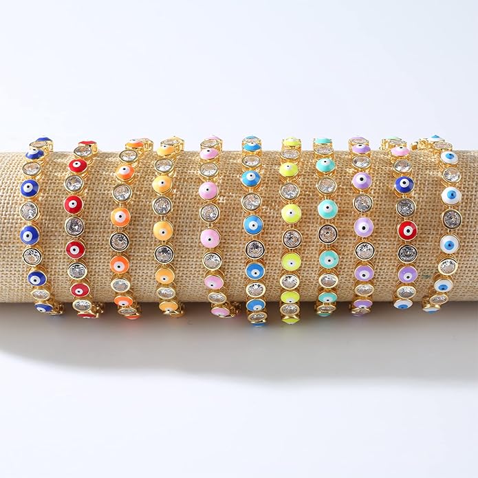 Gold Bracelets for Women Evil Eye Dainty Bracelet Adjustable Turkish Blue Pink Red Evil Eye Protection Bracelet Jewelry