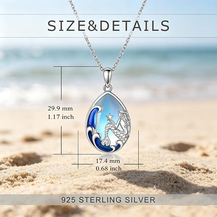 POPLYKE Mermaid Necklace 925 Sterling Silver Classic Necklace Mermaid Pendant Birthday Gifts Jewelry for Women