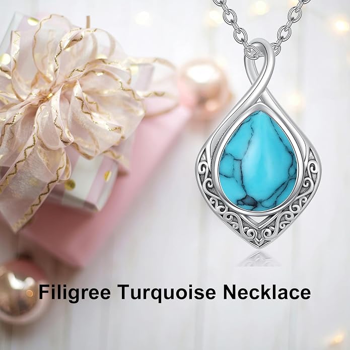 PELOVNY Celtic Knot Necklaces for Women 925 Sterling Silver Gemstone/Birthstone Teardrop Infinity Necklace Irish Celtic Pendant Jewelry Gifts for Mom Daughter Wife