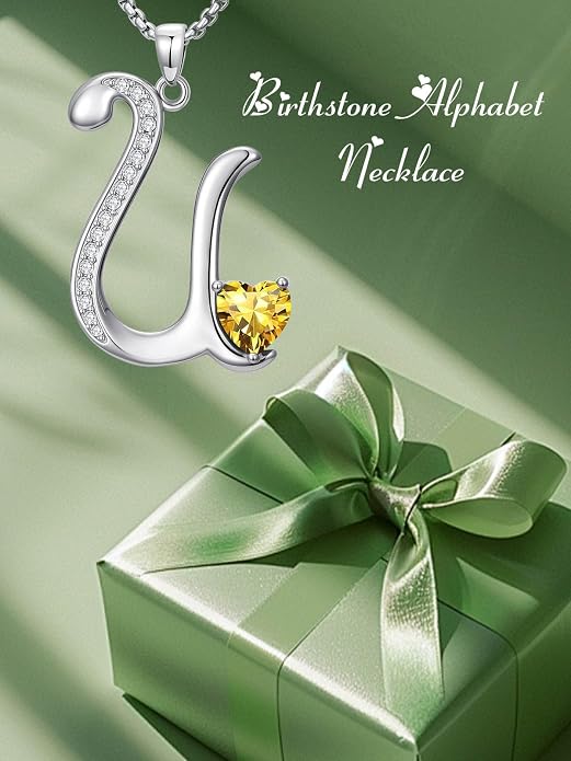 Birthday Gifts for Women Alphabet A to Z Initial Birthstone Pendant Necklaces for Women - 18k White Gold Plated Personalized Name Jewelry Anniversary Graduation Gifts for Wife Her Daughter Girlfriend(with Gift Box)