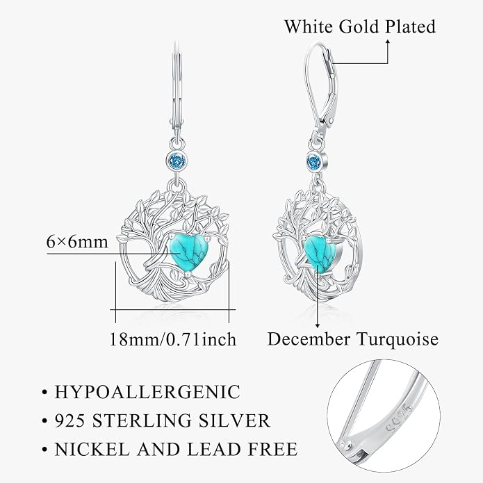 Odinstone 925 Sterling Silver Earrings Tree of Life Teardrop Moonstone Dangle Drop Leverback Earrings for Women