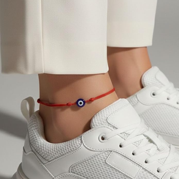 Evil Eye Red Cord Anklet Bracelet for Women Men Teen – Adjustable Waterproof String Ankle Jewelry for Protection & Good Luck, Minimalist Unisex Beach Accessory