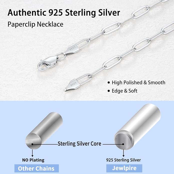 Jewlpire 14K Gold Plated 925 Sterling Silver Paperclip Chain Necklace for Women, 4mm 5mm Shiny & Sturdy Women's Chain Necklaces 16 18 20 22 24 26 Inch