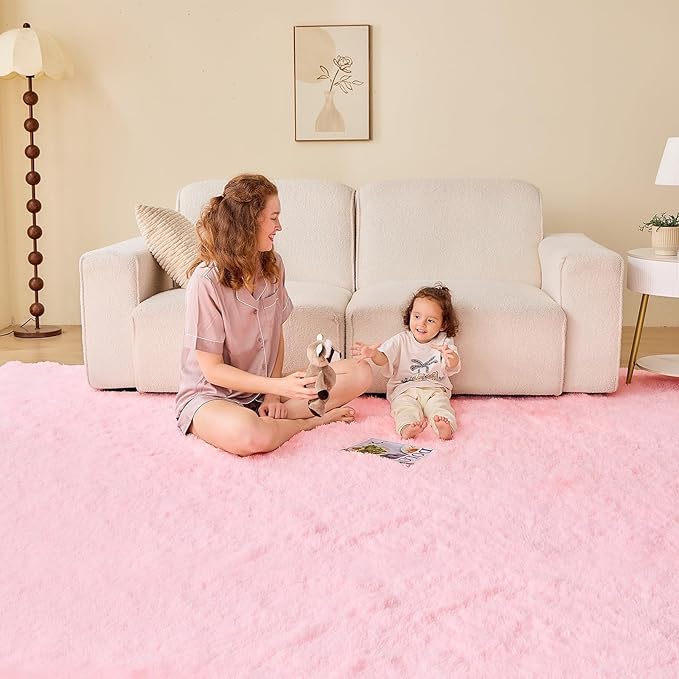 OPPODREAM 4ft Pink Circle Rug for Bedroom, Ultra-Soft Round Rugs 4-ft for Living Room, Fluffy Carpet for Nursery, Kids, Girl, Boy, Baby, Plush, Fuzzy, Shag, Shaggy, Cute Home Decor