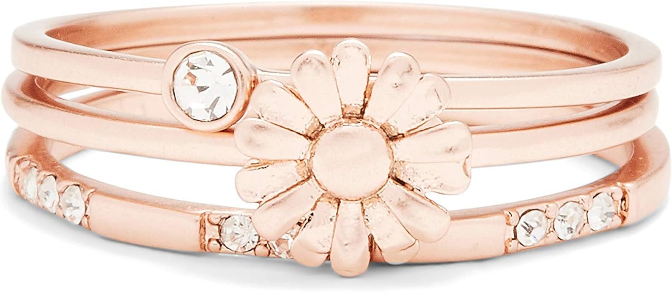 Pura Vida Rose Gold-Plated Daisy Pickin' Ring Stack - Brass Base, Stylish Design - Set of 3
