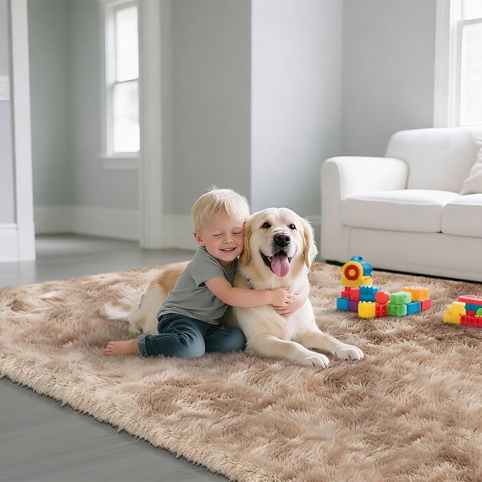 yongyangjuxin Fluffy Rug Shag Area Rug, Mottling Beige 9x12 Area Rugs for Living Room, Large Shag Area Rugs for Bedroom Room Home Decor, Upgrade Anti-Skid Rectangular Fuzzy Rugs