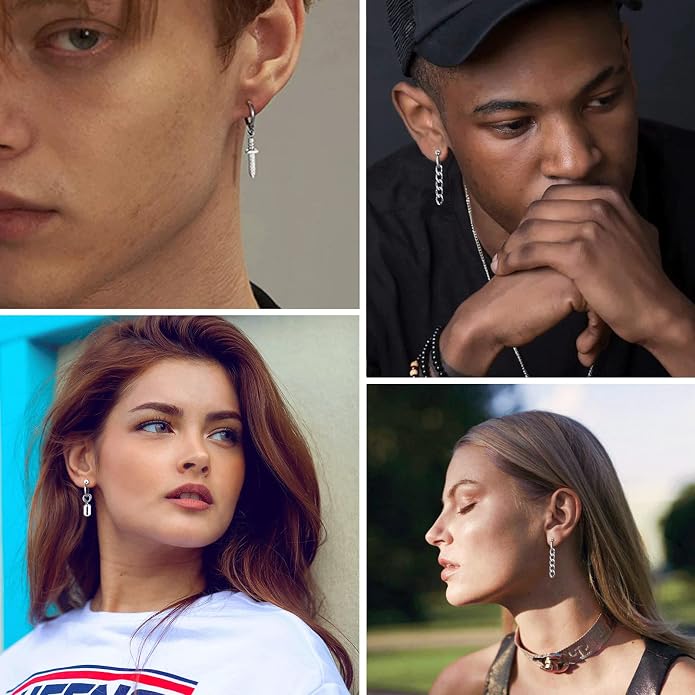 VNOX Unisex Vinatge Stainless Clip On Earrings Non Piercing Feather Charm Dangle Hinged Stud Earrings for Men Women Teen