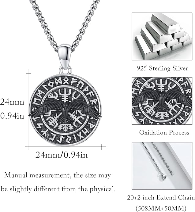 Viking Necklace 925 Sterling Silver Celtic Nordic Runes Amulet Necklace Viking Jewelry for Men Women