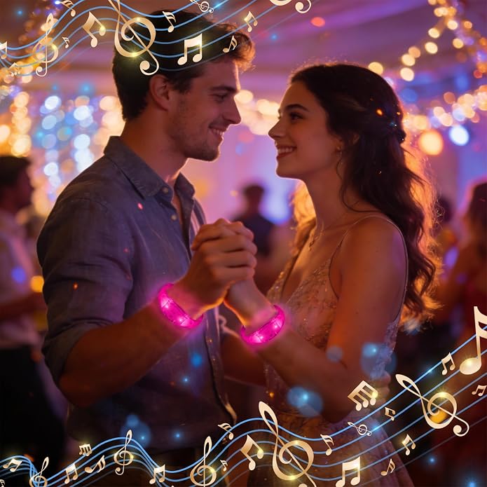 24 Pack Light UP Bracelets Sound Activated Flashing Wristbands Music Control Glow in the Dark Bracelets for Rave Game Prizes Carnival Concerts Night Events Mardi Gras Party Favors
