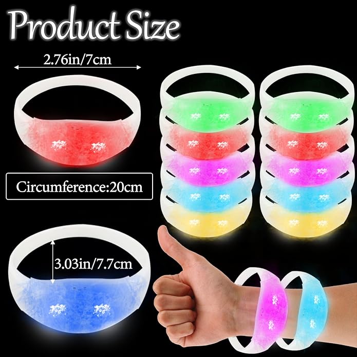 100 Pcs Sound Activated LED Glow Bracelets Light Up Bracelets for Adults Glow in the Dark Neon Birthday Party Favors