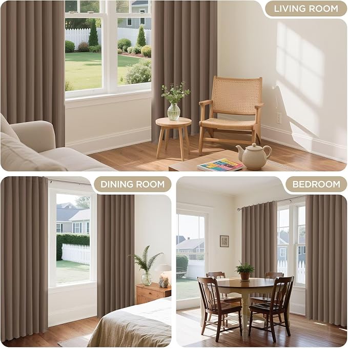 Joydeco Blackout Curtains 108 Inches Long, Thermal Insulated Black Out Curtains 2 Panels Set, Room Darkening Drapes for Living Room Window Rod Pocket Back Tab (W52 x L108 Inch, Khaki)