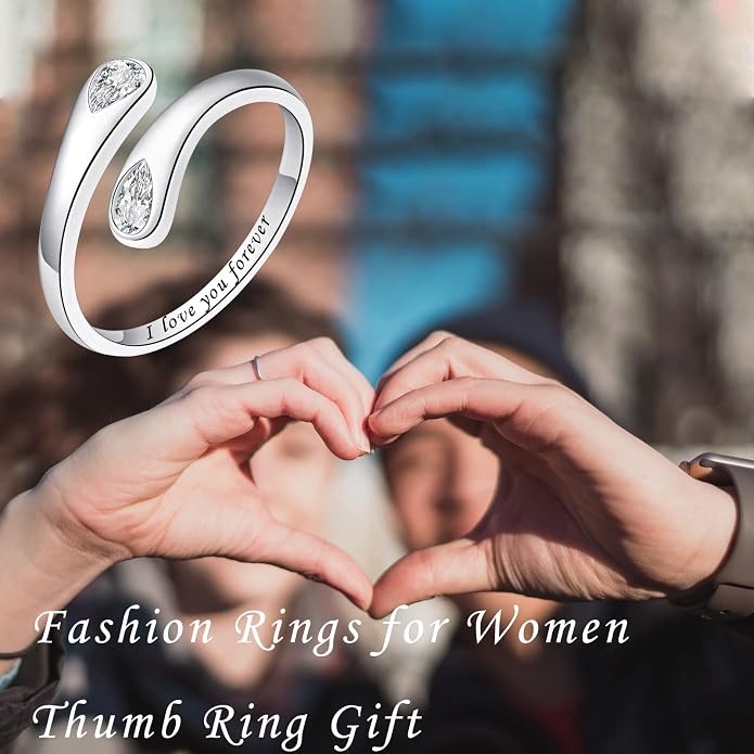 Fookduoduo 925 Sterling Silver Ring Inspirational Jewelry adjustable Wrap Open Rings for Women