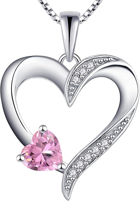 YL Heart Necklace 925 Sterling Silver Love Heart Pendant Birthstone Jewelry for Women