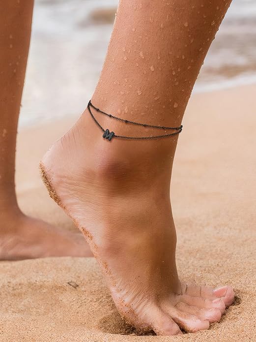 FaithHeart Initial Ankle Bracelets for Women, Waterproof 14k Gold Plated Initial Anklets Non Tarnish Stainless Steel Cute Layered Anklet Summer Beach Jewelry