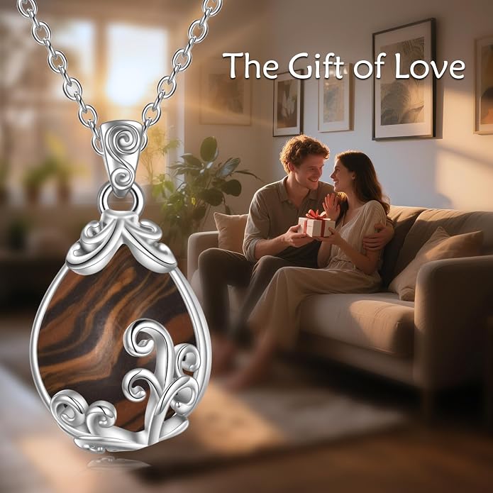 POPLYKE Sterling Silver Gemstone Teardrop Pendant Necklace Crystal Jewelry for Women