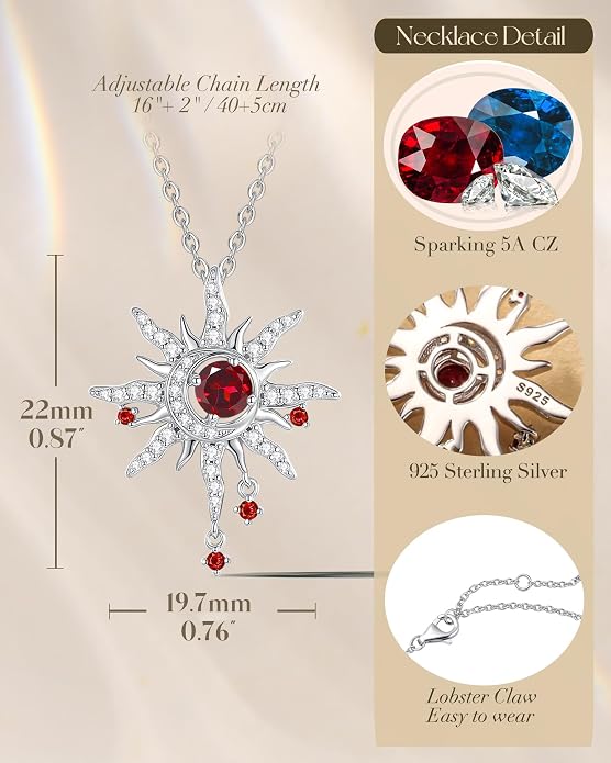 FANCIME Soluna Nexus Necklace for Women Sterling Silver Moon Jewelry Sun Pendant Fine Jewelry Gemstone Birthday Mothers Day Gifts for Wife