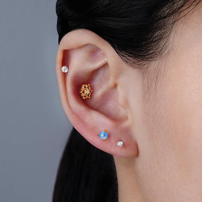 FINE4U 16G ASTM F136 Titanium Dragon Claw Piercing Jewelry Stud with 6mm 8mm post for Conch Helix Tragus Flat, Hypoallergenic Internally Threaded