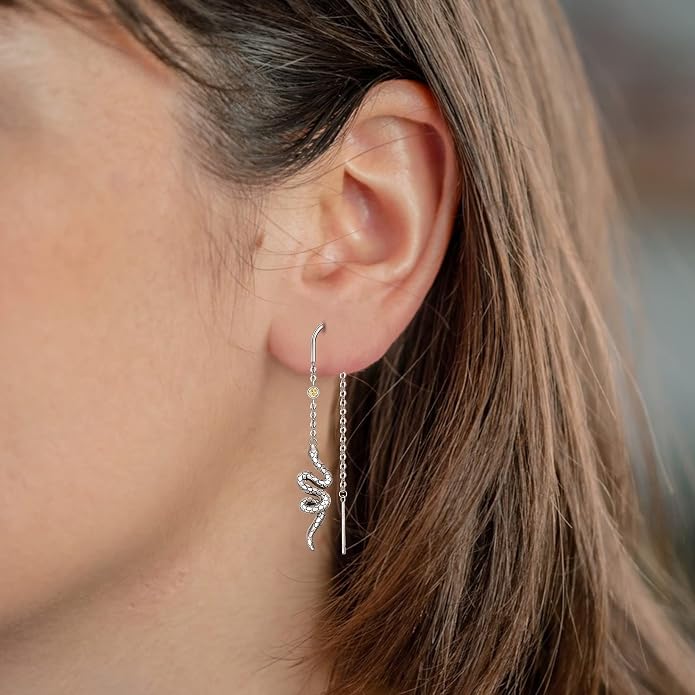 3 Pairs Threader Earrings 925 Sterling Silver Long Chain Earrings Bar/Ball Wrap Threader Drop Earrings for Women Lightweight Minimalist Mother's Day Jewelry Set