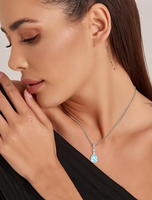 Birthstone Necklace for Women Teardrop Necklace S925 Sterling Silver Infinity Love Pendant for Mom Women
