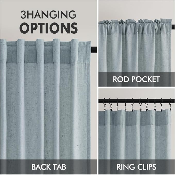 MIULEE Non-See-Through Privacy Linen Curtains 52W x 63L Inch Stone Blue | 2 Panels, Light Filtering, Semi Sheer Window Curtains, Farmhouse Textured, Back Tab Drapes for Bedroom Living Room