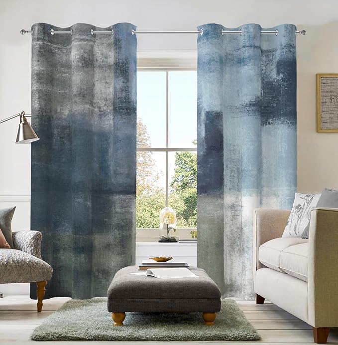 Asuexpect Dusty Blue Abstract Curtains 2 Panels Set Navy Grey Geometric Curtain Modern Chic Window Treatments Decorative for Farmhouse Living Room Bedroom Window 50% Darkening Curtain 42x63 Inch