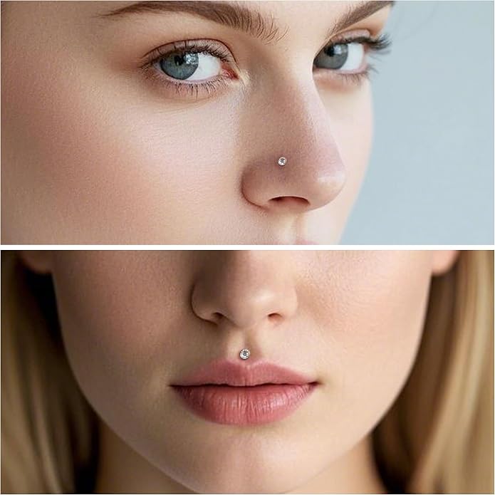 Ruifan Titanium Flat Back Lip Rings Threadless Push in Earrings Studs Nose Rings 20G 18G 16G Jeweled Mix Colors CZ Tragus Cartilage Lobe Rook Helix Conch Labret Medusa Piercing Jewelry for Women Men