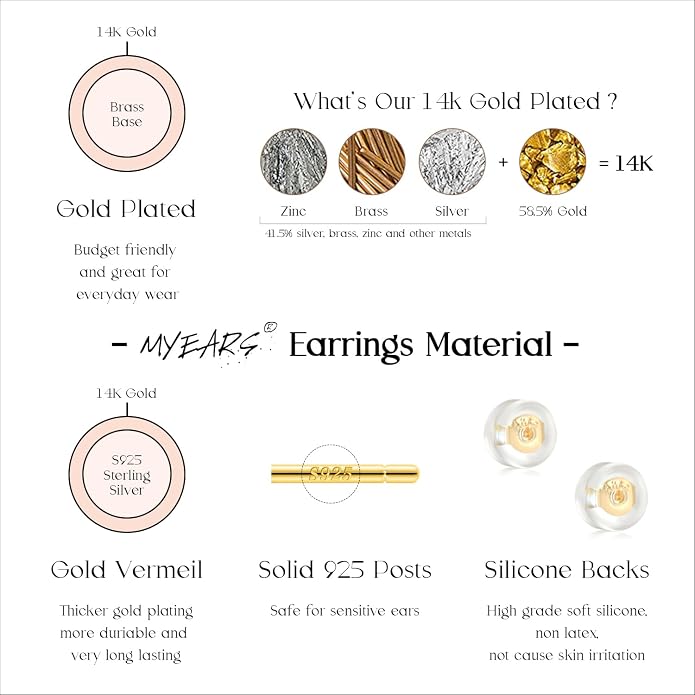 MYEARS Women Hoop Earrings Gold 14K Gold Filled Small Simple Handmade Hypoallergenic Everyday Illusion Jewelry