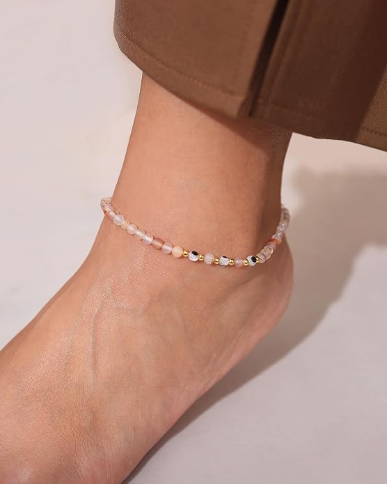 Evil Eye Ankle Bracelets for Women Beads Anklets Beach Accessiory Gemstone Healing Crystal Adjustable