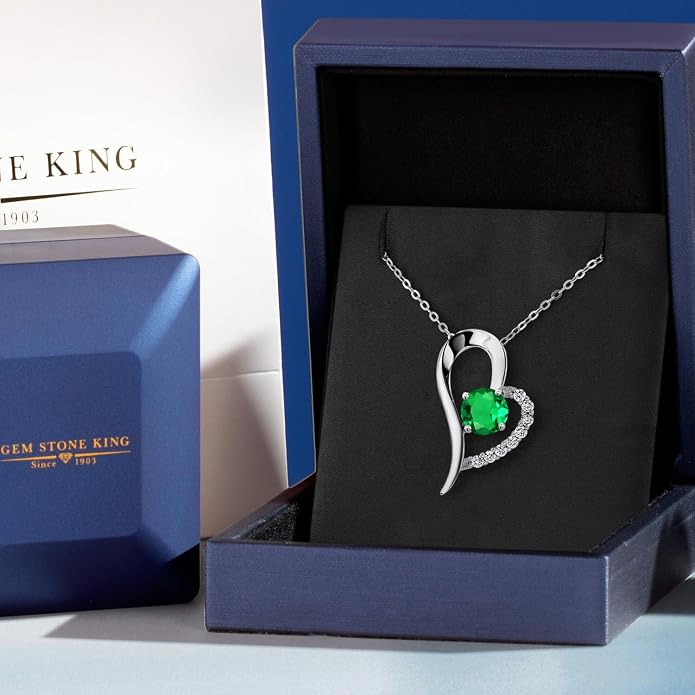 Gem Stone King Heart Shape Pendant Necklace For Women | 925 Sterling Silver | 6MM Round Gemstone Birthstone | Heart Necklace For Women | With 18 Inch Silver Chain