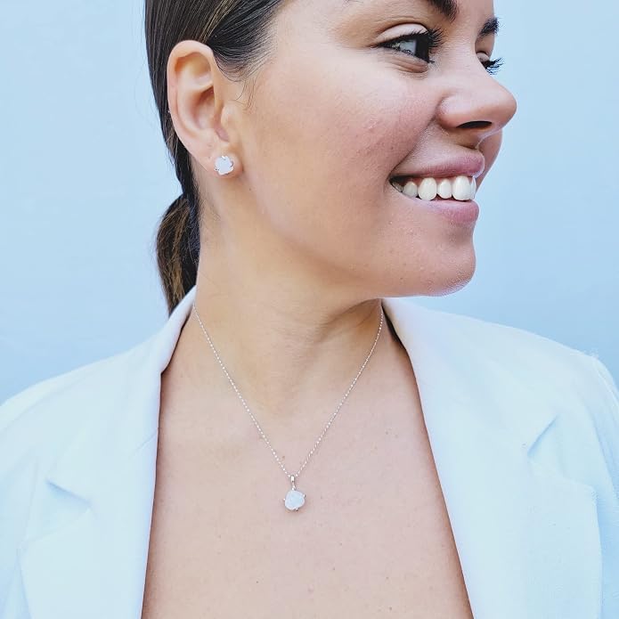 Natural raw gemstone pendant chain necklace with white gold over 925 solid sterling silver, birthstone dainty solitaire gift for her, uniquelan jewelry