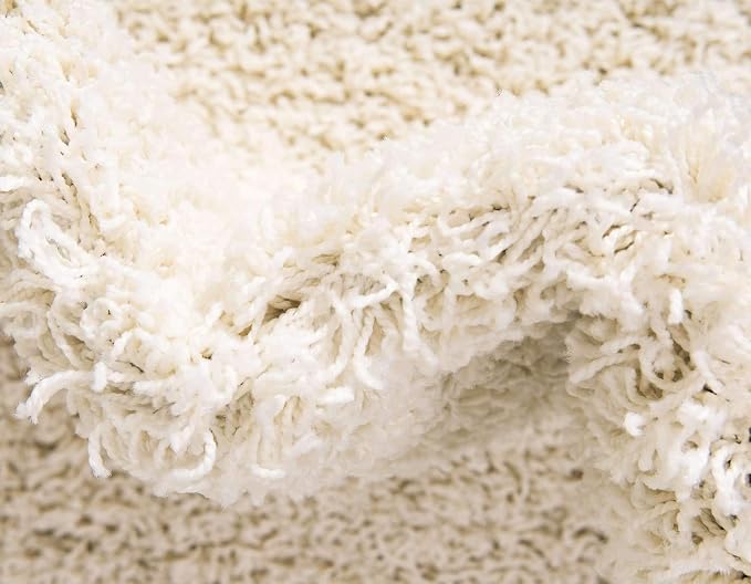Unique Loom Solid Shag Collection Area Rug (8' x 11' Rectangle, Pure Ivory) | Modern Solid rug, stain and water resistant, doesn't shed, easy to clean, kid and pet friendly. Ideal for the living room.