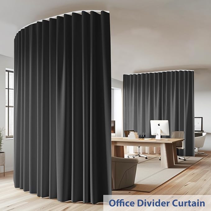 Room Divider Ceiling Mounted Curtains Track Sets Extra Wide Blackout Curtain Flexible Tracks for Bedroom Privacy Partition Separator, 1Panel Black Drape and White Rail, W10 x H10ft