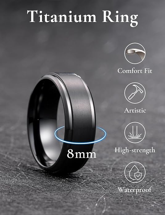 King Will Titanium Wedding Band for Men Women- 3-10mm Width Black/Sliver/Gold High Purity Titanium Promise Wedding Ring Comfort Fit for Daily Wear Size 6-14