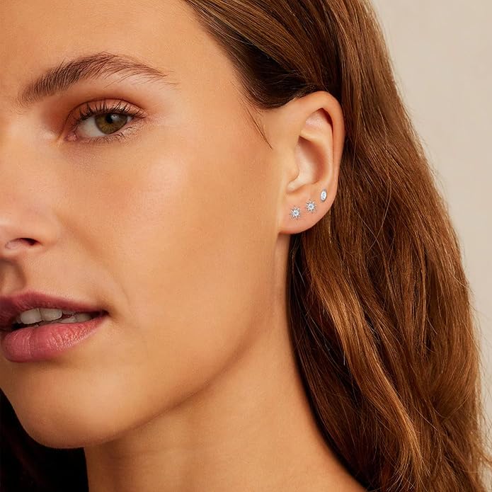 6 Pairs 14K Gold Plated Stud Earrings for Women, Hypoallergenic Cartilage Earrings for Multiple Piercing, Dainty Small Stackable Earrings Set for Jewelry Gift