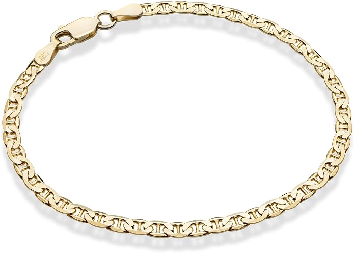 Miabella 18K Gold Plated 925 Sterling Silver Italian 3mm, 4mm Solid Diamond-Cut Mariner Link Chain Anklet Ankle Bracelet for Women, Made in Italy
