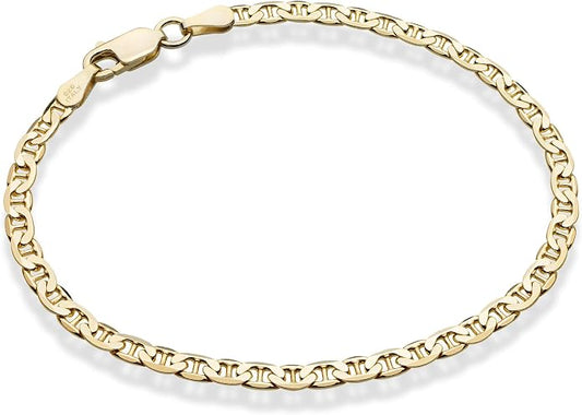 Miabella 18K Gold Plated 925 Sterling Silver Italian 3mm, 4mm Solid Diamond-Cut Mariner Link Chain Anklet Ankle Bracelet for Women, Made in Italy