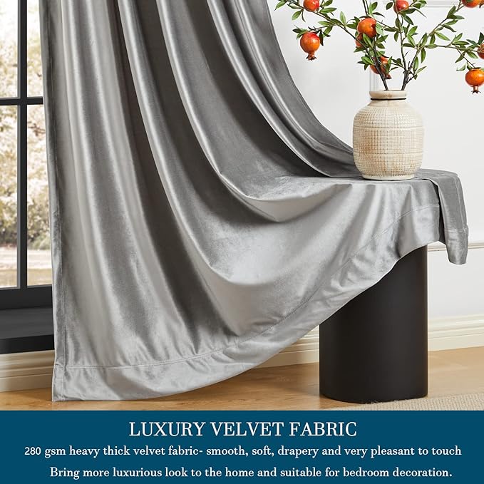 PRIMROSE Silver Grey Curtains 84 inch for Living Room,2 Panels Drapes Blackout Rod Pocket Back Tab Window Treatment Room Darkening Thick Decorative Curtains for Bedroom