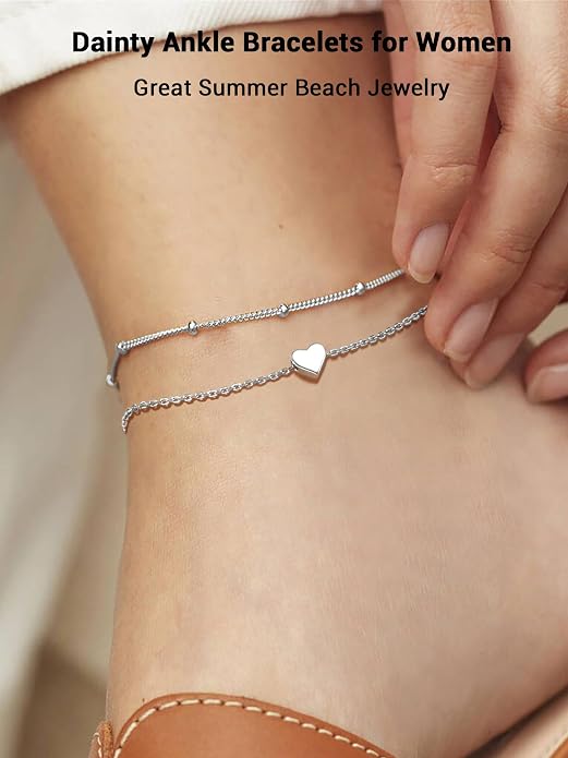 PROSILVER 925 Sterling Silver Ankle Bracelets For Women, Stylish Chain Anklets, Summer Beach Jewelry, 8.6-10.6 Inch Adjustable, Come with Box