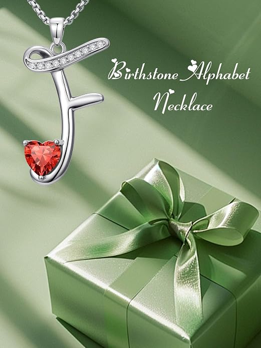 Birthday Gifts for Women Alphabet A to Z Initial Birthstone Pendant Necklaces for Women - 18k White Gold Plated Personalized Name Jewelry Anniversary Graduation Gifts for Wife Her Daughter Girlfriend(with Gift Box)
