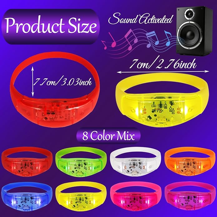 150 Pcs LED Glow Bracelets Sound Activated Light Up Bracelets for Adults Glow in the Dark Party Supplies Birthday Party Favors for Christmas, Halloween, Rave, New Year, Concert