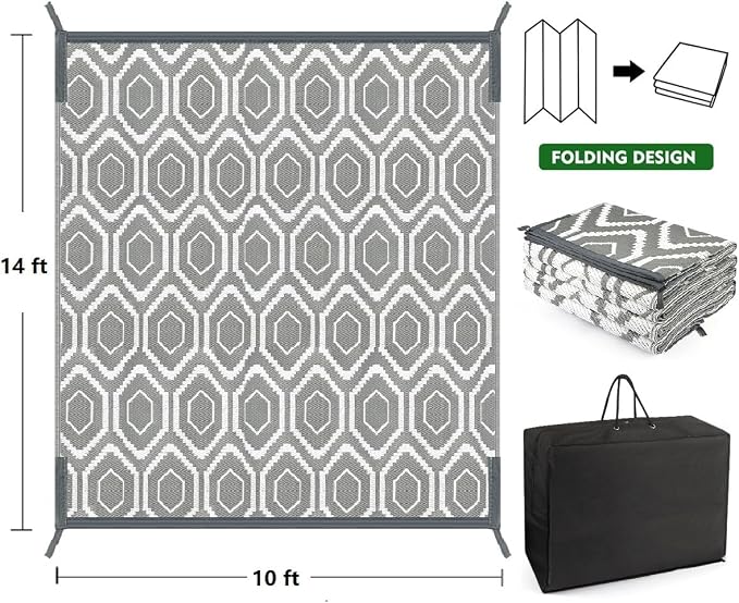 fifame Outdoor Camping Rugs, 10x14 Outdoor Rug Patios Clearance Plastic Straw Rug Weatherproof Reversible Mats, Large Floor Mat for Outdoors, RV, Patio, Backyard, Deck, Picnic, Beach, Trailer, Camping