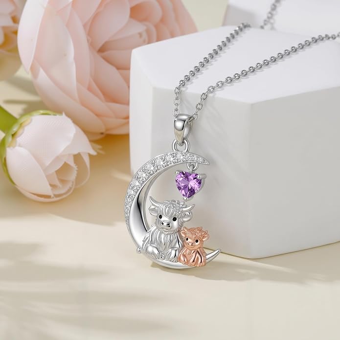 PELOVNY Teddy Bear Necklace for Women 925 Sterling Silver Bear/Highland Cow/Fox/Cat/Axolotl Birthstone Necklace Christmas Birthday Jewelry Gifts for Mom Daughter Wife Sister