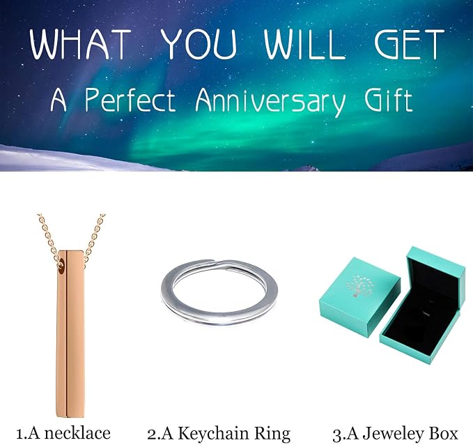 Personalized 4 Sided Vertical Engraved 3D Bar Necklace,Custom Pendant Necklace